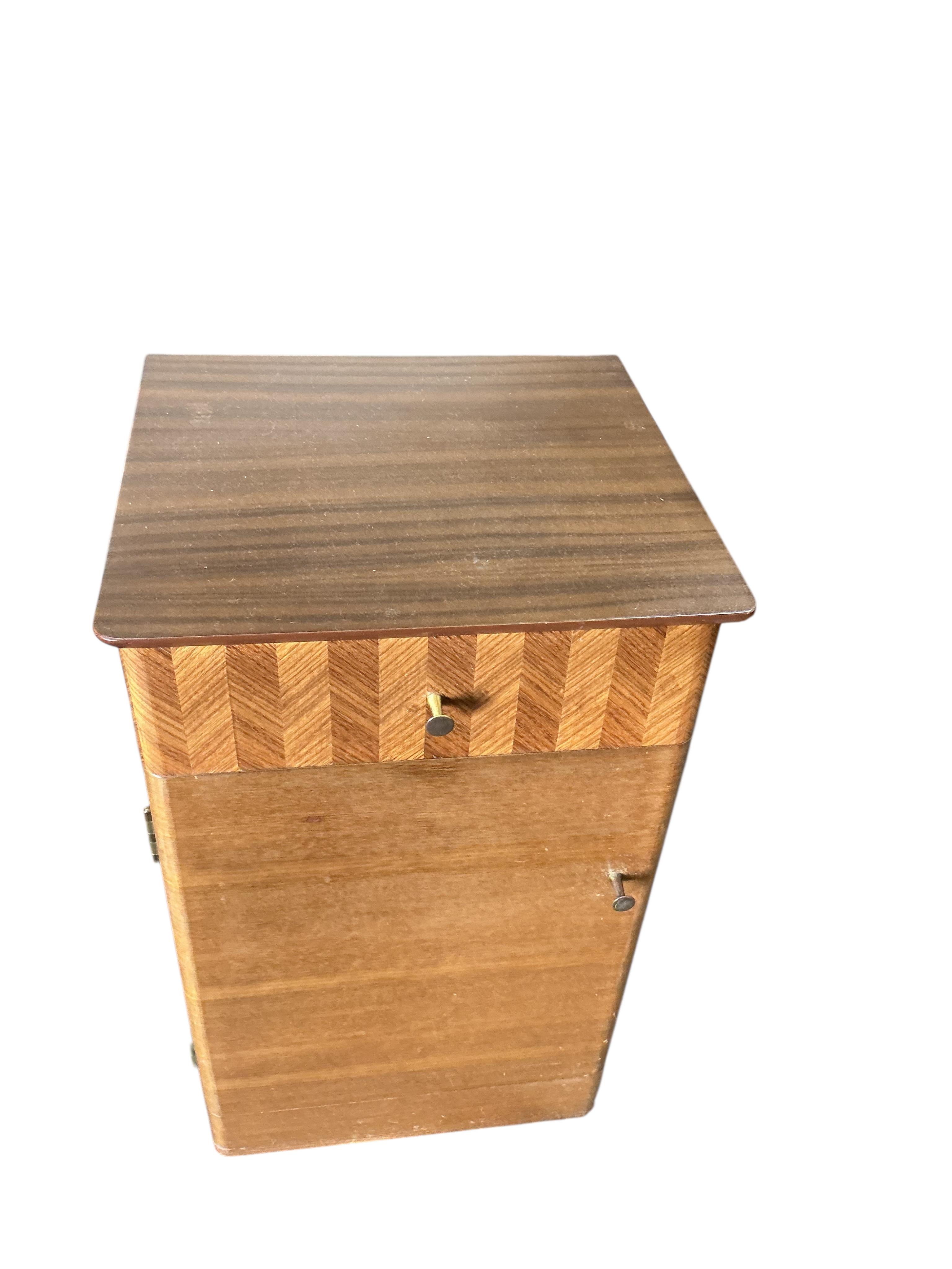 A mid century Uniflex teak bedside cabinet, width 37cm, depth 34cm, height 61cm